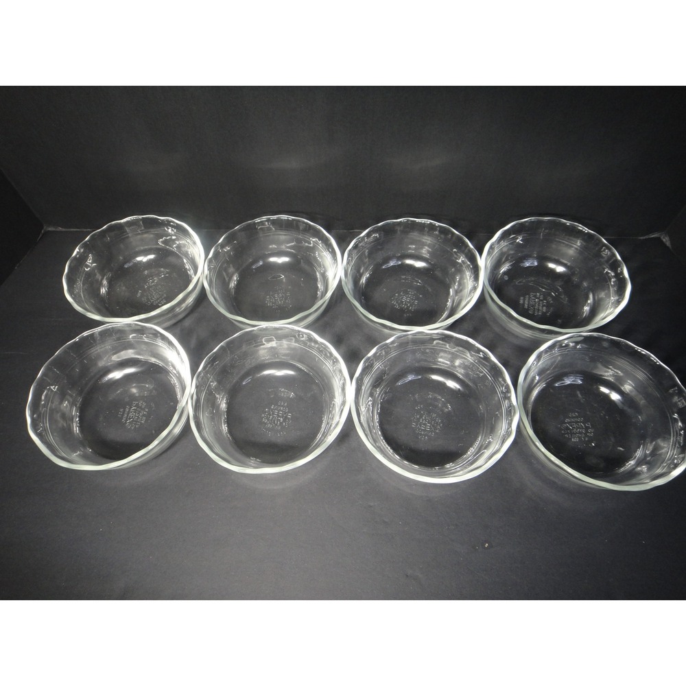 VTG Pyrex 464 Clear Glass Scalloped Custard Cups Ramekins 10oz 300ml Set of 8